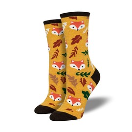 Ro Rox Nature Fox Owl leaf Anime Cartoon Cute Character Ankle Socks Unisex, Yellow, One Size