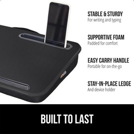 Gorilla Grip Laptop Lap Desk with Phone Holder, Pillow Cushion Desks Fit Laptops up to 15.6", Tray Ledge Keep Computers in Place, Portable Travel Workstation Essentials for Home, Dorm Room, Black
