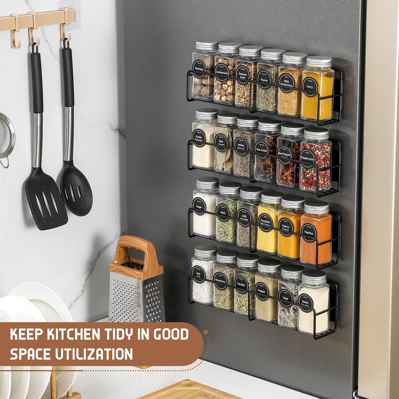 VITEVER Magnetic Spice Rack, 4 Pack, 24 Square Glass Jars