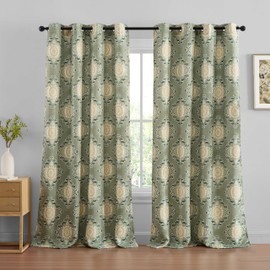 HLC.ME Liam Green Pattern Curtains - Print Curtains - Boho Ogee Ikatt Damask Design - Light Blocking Window Drapery for Bedroom and Living Room, Set of 2 Panels - 52 W x 84 L