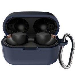 WAMOY Case Cover for Sony wf-1000xm4 case Carbon Fiber Pattern Thickened Premium TPU Portable Scratch Shock Resistant wf 1000xm4 case Protector with Carabiner (Deep Blue)