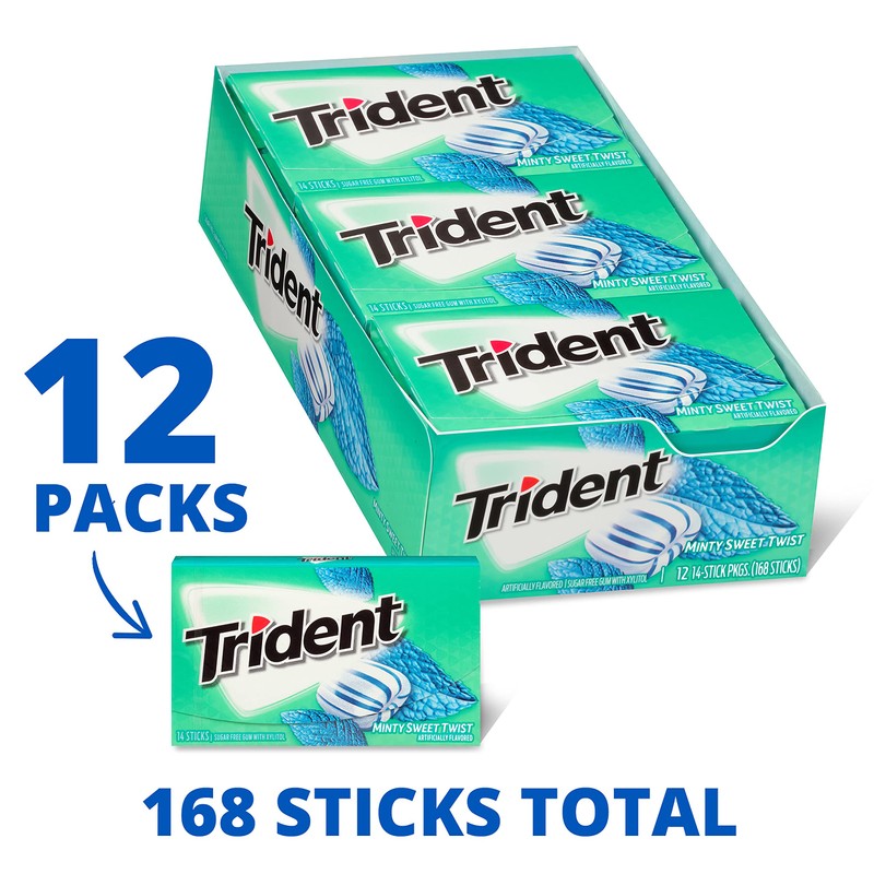 Trident Minty Sweet Twist Sugar-Free Chewing Gum, 12 Packs of