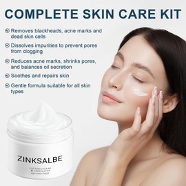 Zinksalbe Gegen Pickel, 50g Zink Creme Gesicht + 4 PCS Blackhead Remover Tool, Anti Pickel Creme mit Teebaumöl, Sanft und Nicht Reizend, Alle Hauttypen, Auch für Pickel Po Rücken