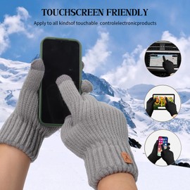 Mayoii Mens Winter Gloves,Womens Thermal Warm Knit Touchscreen Gloves with Fleece Lining for Running Ski (Gray, One Size)