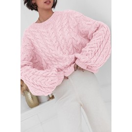 PRETTYGARDEN Long Sleeve Crewneck Cute Valentines Day Sweaters for Women Oversized Pink Sweater for Woman Chunky Pullover (Pink, X-Small)