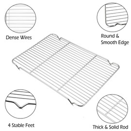 Baking Rack Cooking Rack Set of 2-16.6''x11.6'', P&P CHEF Stainless Steel Wire Cooling Drying Roasting Rack, Fits Half Sheet Cookie Pans, Commercial Quality, Oven & Dishwasher Safe