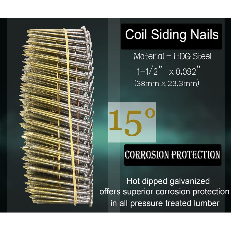 Siding Nails 1-1/2-Inch x .092-Inch 15-Degree Collated Wire Coil, Full