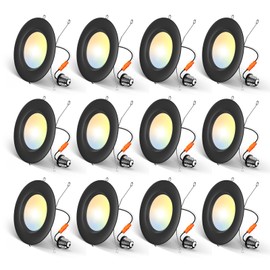 Amico 5/6 inch 5CCT LED Recessed Lighting 12 Pack, Dimmable, Damp Rated, 12.5W=100W, Can Lights with Baffle Trim, Retrofit Installation, ETL&FCC, Black