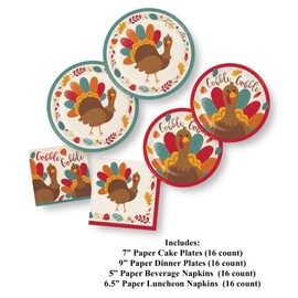 Creative Converting Thanksgiving Dinner Turkey Plates and Napkins - Fall Party Supplies (64 Piece)
