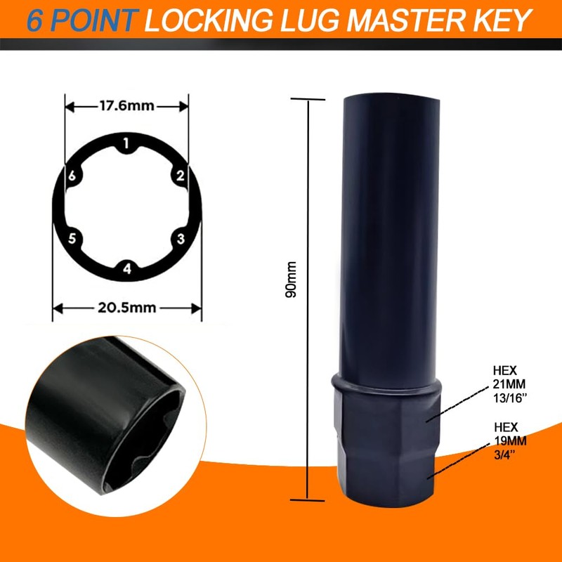 CHRYMUM 6 & 7 Spline Lug Nut Socket Key, Aftermarket