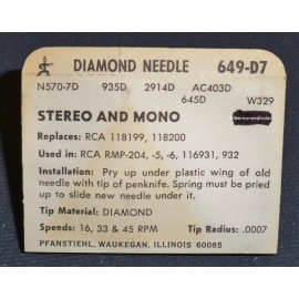 For RCA Pfanstiehl 649-D7 Stylus Needle for RCA 188197 118199 RMP-204 RCA 204-6 115910