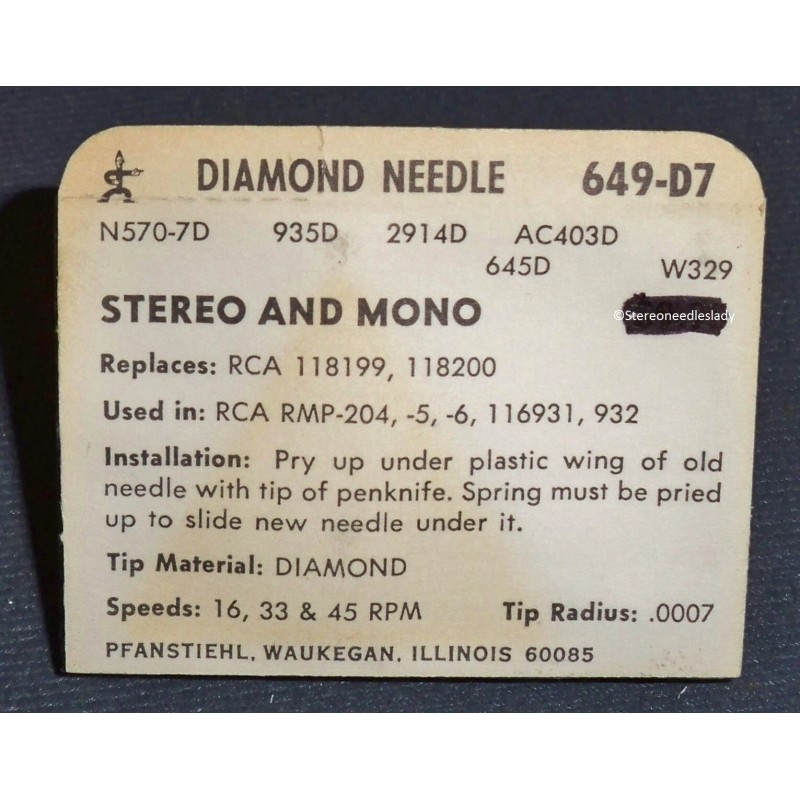 For RCA Pfanstiehl 649-D7 Stylus Needle for RCA 188197 118199