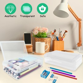 Nuozme Double Layer Large Capacity Pencil Box,Plastic Translucent Pencil Box, Hard Pencil Cases with Snap-Tight Lid for Pens, Pencils, School Supplies,Office Supplies, 1 Pack