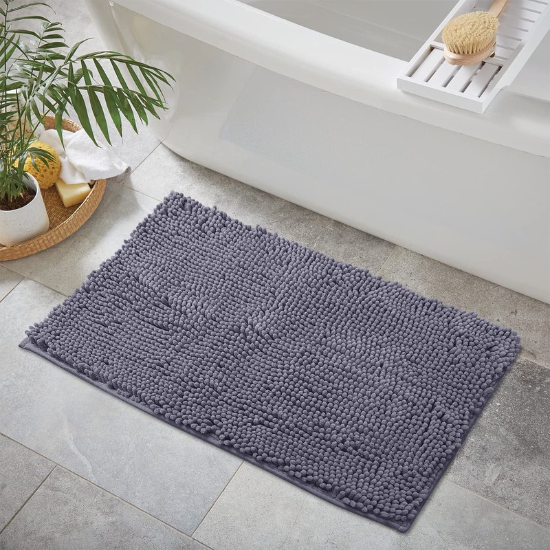 LuxUrux Bath Mat-Extra-Soft Plush Bath Shower Bathroom Rug, 1'' Chenille