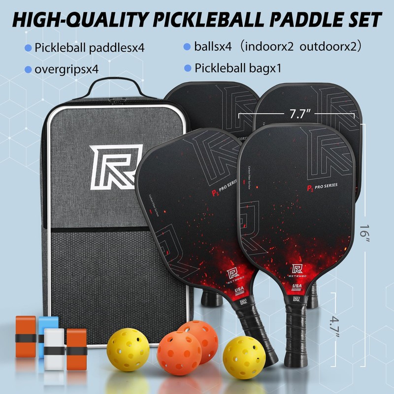T-300 Carbon Fiber Pickleball Paddles Set of 4/2，Premium Pro Pickleball
