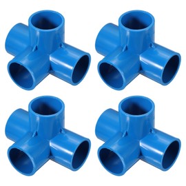 sourcing map 4 Pcs PVC Fitting, 4 Way PVC Fitting 1 1/4" 1.3" PVC Connectors PVC Elbow PVC Pipe Fittings PVC Coupling PVC Furniture Corner Connector for DIY Garden Support Structure, Blue