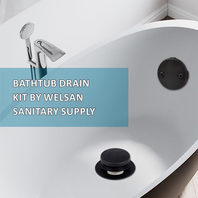 Black Tubular Tub Drain Kit 1-1/2" Brass Pipe with Tip-Toe