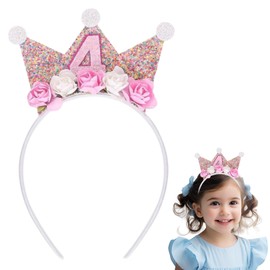 1 x Capaneus 4th Birthday Crown, Birthday Decoration Girl 4 Years, Crown 4th Birthday Girl, Birthday Girl 4 Years, Birthday Crown, Princess Headband