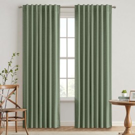 EMEMA Olive Green Linen Blackout Curtains 72 inch Long 2 Panels Set for Bedroom Back Tab Thermal Insulated 100% Black Out Drapes Pinch Pleated Hooks Room Darkening Window Curtain for Living Room