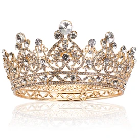 Yopay Gold Crowns, Full Round Diamond Crystal Bridal Wedding Crowns Tiaras Headband for Women Birthday Prom Queen Pageant