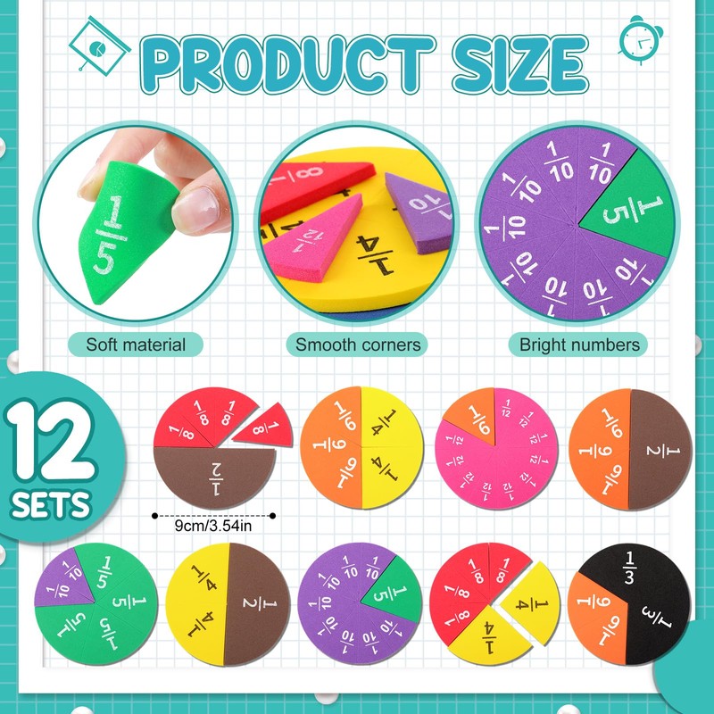 Sayglossy 12 Sets Fraction Set for Math Classroom Fractions Manipulatives
