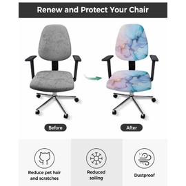 Turquoise Marble Office Chair Covers Stretchable Abstract Pink Purple Blue Ombre Marble Split Computer Desk Chair Cover Universal Spandex Chair Seat Covers Rotating Boss Arm Chair Slipcovers