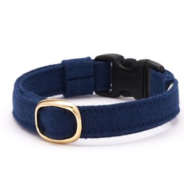 Popone Cat Collar, MUJI Cotton Plain, Safety Buckle, Bell Included, Bald Resistant (Navy, S)