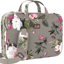 DEHITE Grey Floral Case for Women – Carrying Bag Large Size – | 11.42x9.57x1.46 in | Pen Slot | Zippered Pocket | Shoulder Strap | Premium Fabric|