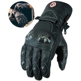Texpeed Men's Leather Motorcycle Gloves - Waterproof Biker Moped Armoured Ankle Protection - For Summer or Winter - Black - Long Style - XL