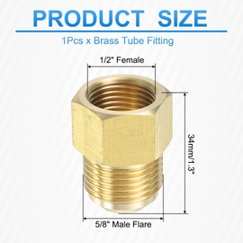 YELARXI Brass Flare Tube Fitting Coupling Gas Adapter, 5/8" Male Flare x 1/2 Inch Female SAE Thread Pipe Connector Fit for air Conditioning HVAC Automotive Grills (Gold)