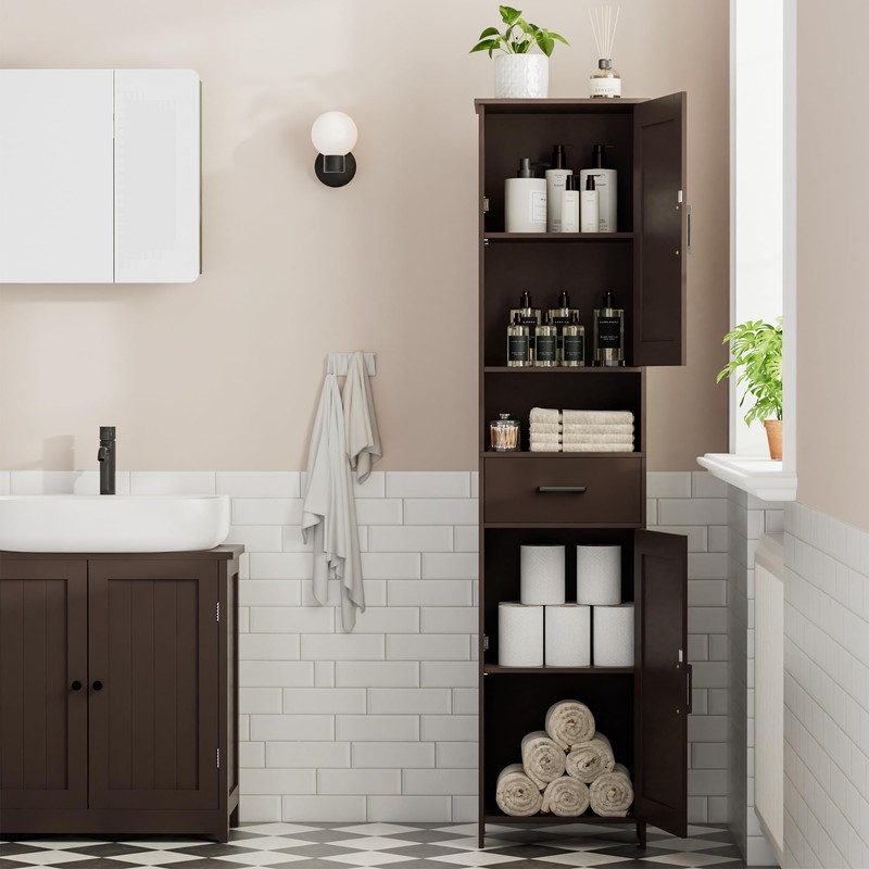 Homhedy 67" H Tall Bathroom Storage Cabinet with 2 Barn