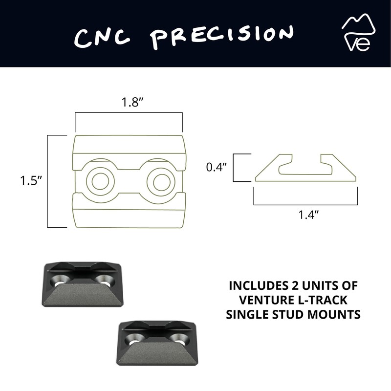VanEssential Venture L-Track Single Stud Mount Gray - 2 Pack