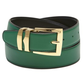 Men's Belt Reversible Wide Bonded Leather Gold-Tone Buckle GREEN/Black 38