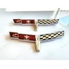 AUTO 2PC Chrome FRONT NOSE Rear Gas Lid Crossed Flag