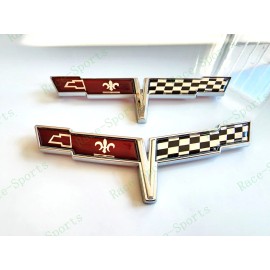 AUTO 2PC Chrome FRONT NOSE Rear Gas Lid Crossed Flag Emblem Badge 1981 C3 Corvette