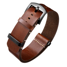 BINLUN Crazy Horse Oil Leather Watch Strap, 18 mm / 19 mm / 20 mm / 21 mm / 22 mm / 24 mm, Replacement Single Piece, Unisex, 12 Colors, Silver/Black Buckle, Leather, No Gemstone