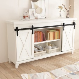 skysen 6.6ft Double Door Cabinet Sliding Barn Door Hardware Kit Super Mini Sliding Door Hardware for Wardrobe Cabinet TV Stand (ykd2)