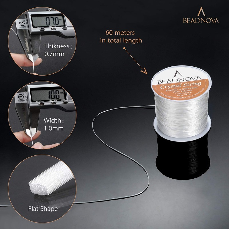 BEADNOVA 1mm Elastic Stretch Crystal String Cord for Jewelry Making