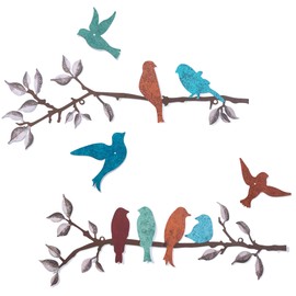 Walasis Metal Bird Wall Decor - Outdoor Birds on Tree Branch Decorative Wall Art Farmhouse Rustic Wall Sculpture Bird Ornament Hanging for Living Room Bathroom Kitchen Set of 5