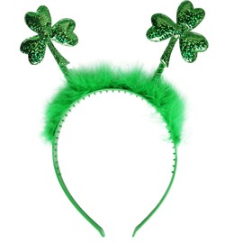 SARATA St Patricks Day Green Shamrock Hair Band Irish Feather Clover Headbands Saint Patrick's Day Head Boppers Hair Hoop for Adults Kids Party Hair Headdress Access Gift 1PCS
