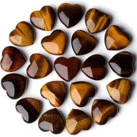 10 PCS Tigers Eye Natural Heart Healing Crystal Thicken Polished Love Heart Shaped Stones Palm Gemstones Set Bulk Reiki Energy Carved Palm Worry Stone Meditation Love Gift Balancing