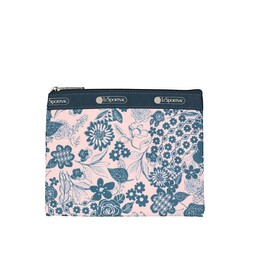 LeSportsac Rooks & Roses Large Ever Tote Handbag/Satchel & Convertible Crossbody + Top Handle Tote & Cosmetic Bag, Style 3802/Color E483, Slate Blue Whimsical Roses, Branches & Leaves, Pastel Pink Bag