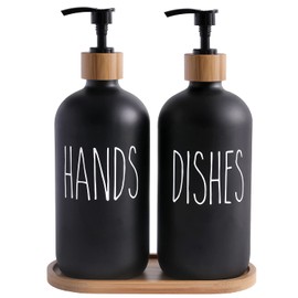 MOMEEMO Black Soap Dispenser Set, Contains Hand and Dish Soap Dispenser, Suitable for Kitchen Decor. (Black)
