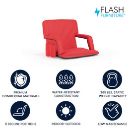 Flash Furniture Malta Extra Wide Portable Stadium Seat for Bleachers or Benches, Padded Stadium Chair with Backpack Straps and Storage, 265 lb. Weight Capacity, Red