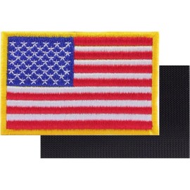 AMERICAN FLAG MOTORCYCLE VEST BIKER PATCH GOLD EDGES  Embroidered FASTEN