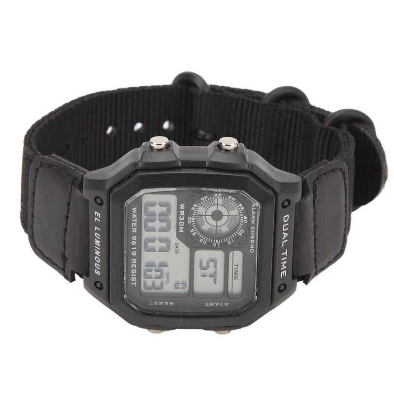 Digital Chronograph Watch Luminous Waterproof Multi Function Retro Style Square