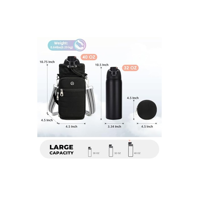 Water Bottle Carrier Bag with Strap - Hands-Free Sling for