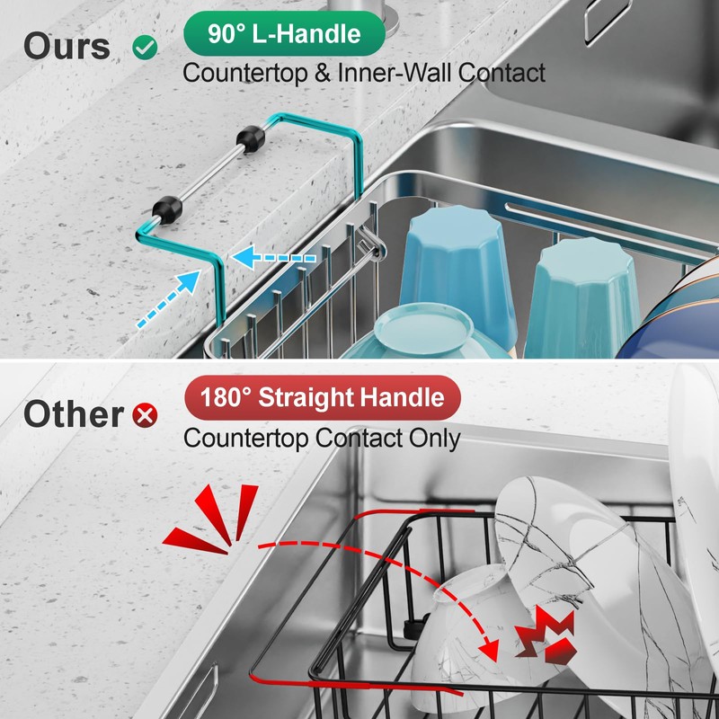 GSlife Small Sink Dish Drying Rack - Expandable Stainless Steel