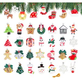 36Pcs Mini Christmas Ornaments Resin DIY Christmas Tree Hanging Decorations 3CM with Strings for Small Tree Xmas Pendants Crafts Assorted Santa Claus Snowman Gift