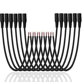 12 Pack DC Female 2.1mm x 5.5mm Power Jack Adapter Barrel Plug Socket Cable for CCTV IP Security Camera,DVR,HDVD,Car Rearview Monitor System Video,LED Strip Light,Low Voltage DC Pigtail bare Wire Cord